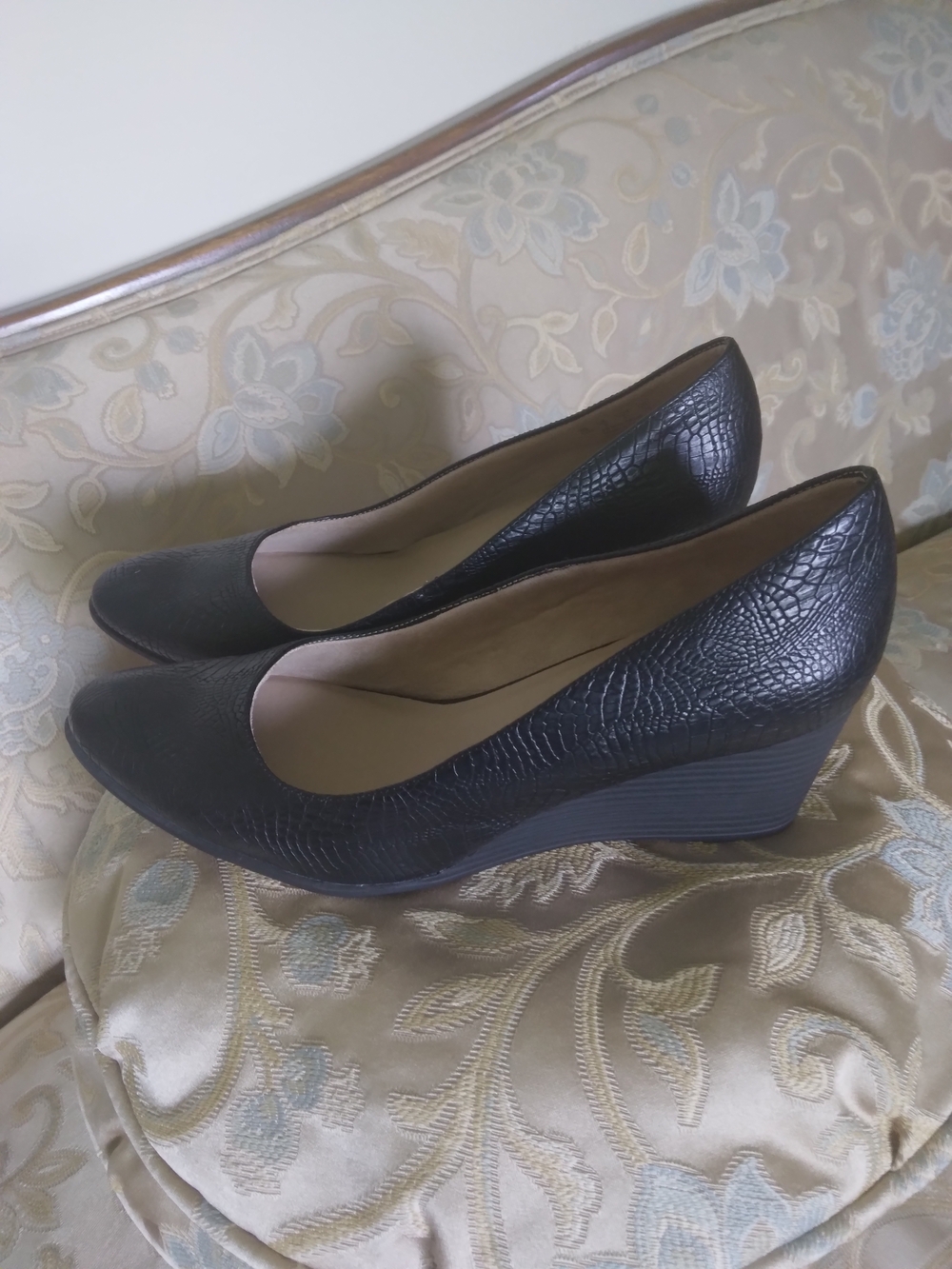 Classic Black Croco Wedge Pumps